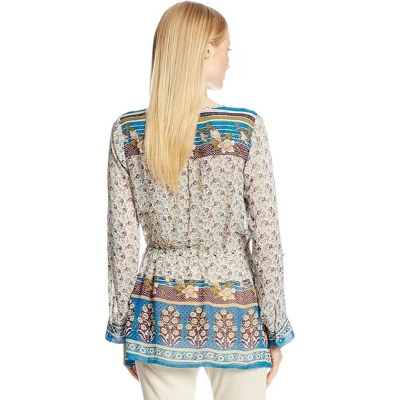 Lucky Brand Savannah Boho Chic Floral Tunic Top Button Details Elastic Waist Med - Picture 10 of 15